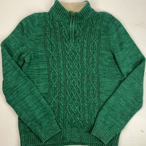 Lands End Boy's Green 100% Cotton Cable Knit Front 1/4 Zip Sweater Size Large - Picture 1 of 5